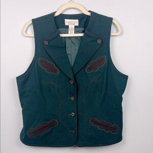 Vintage Cambridge dry goods wool Dark Green Embroidered Women's western Vest